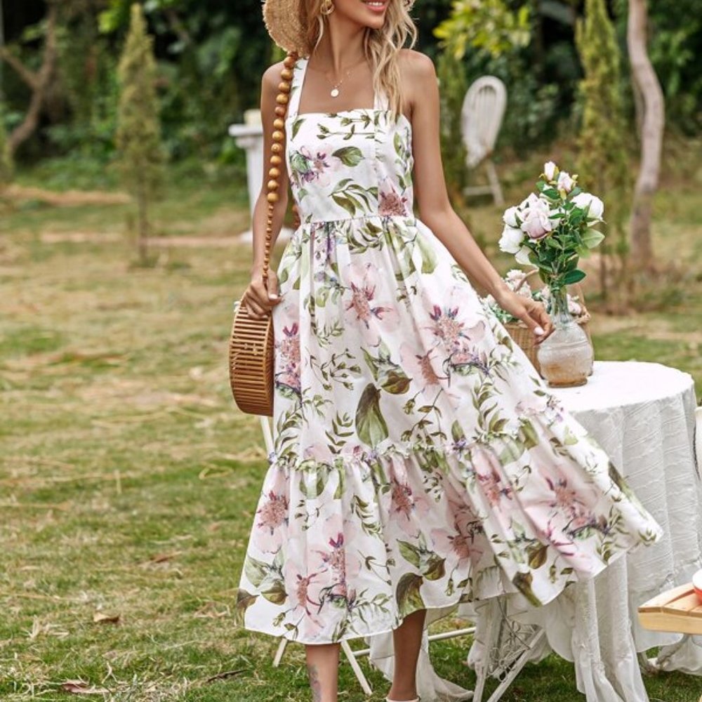 CottageCore FLoral Print Maxi Dress Pink - Picture 7 of 13